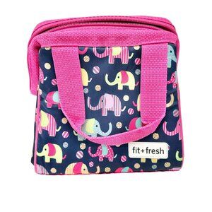 Fit+Fresh Riley Insulated Lunch Bag Elephant Print Handles 8x8x6 PVC Free EUC